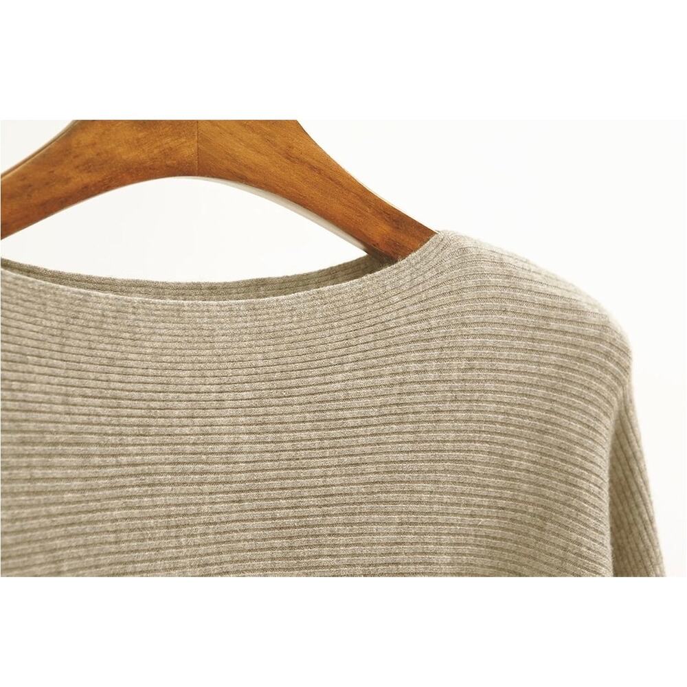 GABERLY Tan Boat Neck Batwing Dolman Ribbed Knit Oversized Sweater One Size NEW - Picture 4 of 6
